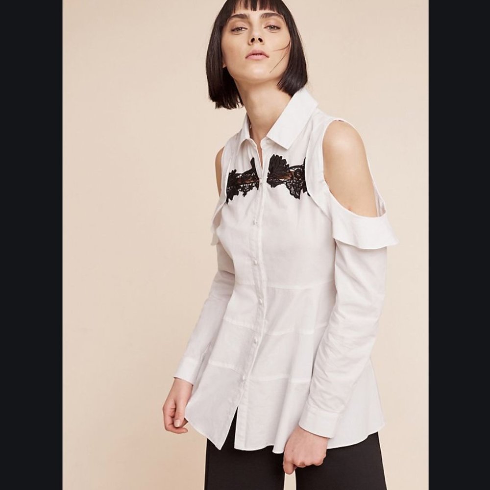 Anthropologie Open-Shoulder Poplin Tunic